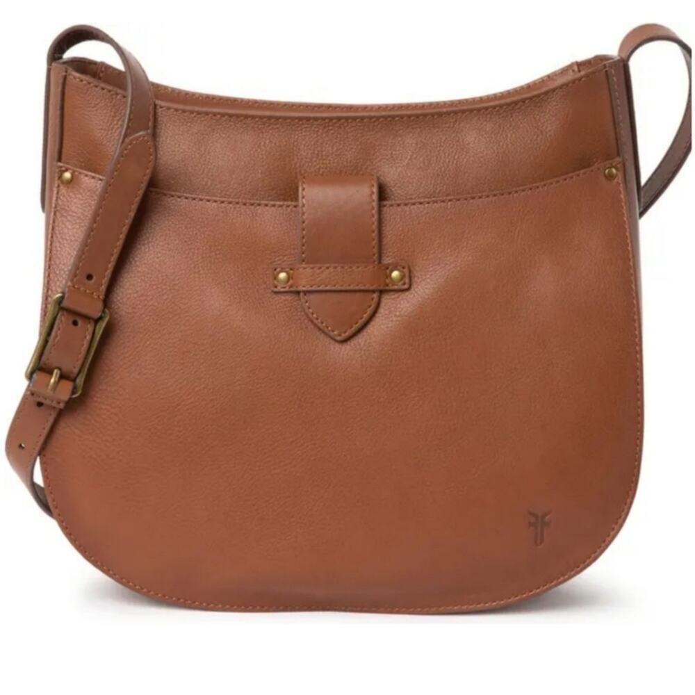 FRYE Olivia Large Leather Crossbody Shoulder‎ Bag in Cognac